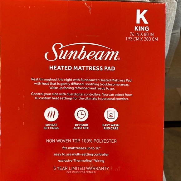 SUNBEAM NEW in Box King-size Heated Mattress Pad Dual Zone Controls - Picture 11 of 13